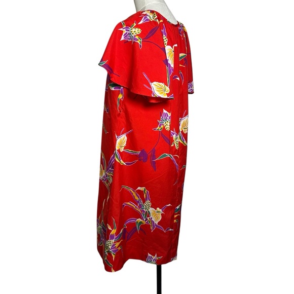 Vtg Hilo Hattie’s Hawaiian Womens XS Midi 90s 80s Dress Bold Flowers Resort Red - Picture 5 of 12